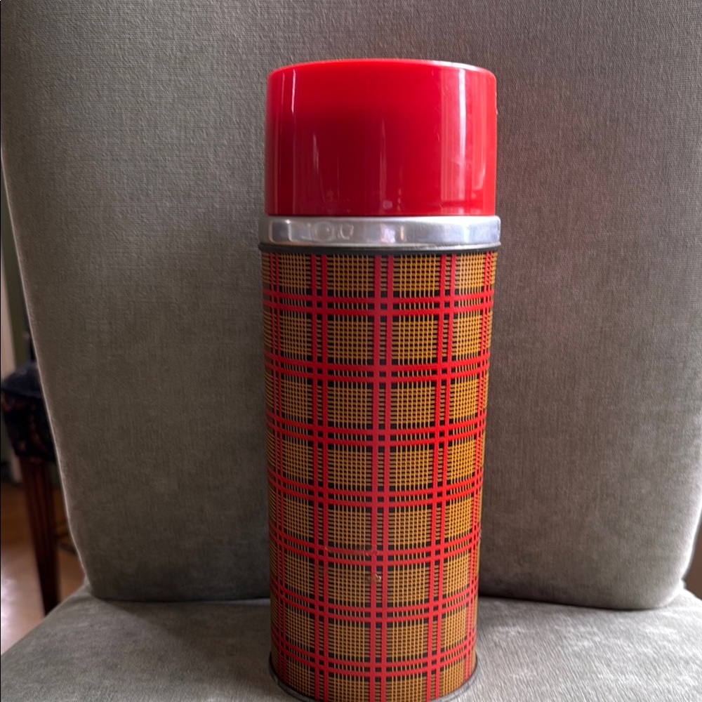Vintage Red Plaid Metal Aladdin Thermos